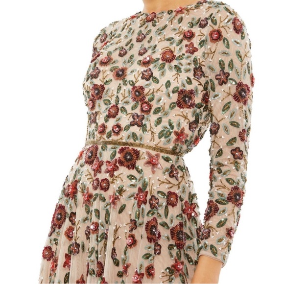 Mac Duggal Floral Appliqué Long Sleeve Illusion Gown - Picture 6 of 11